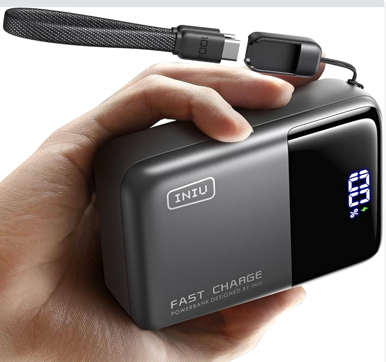 INIU 25000mAh 100W Fast Charge Power Bank 3-Port USB-C Detachable Cable Black