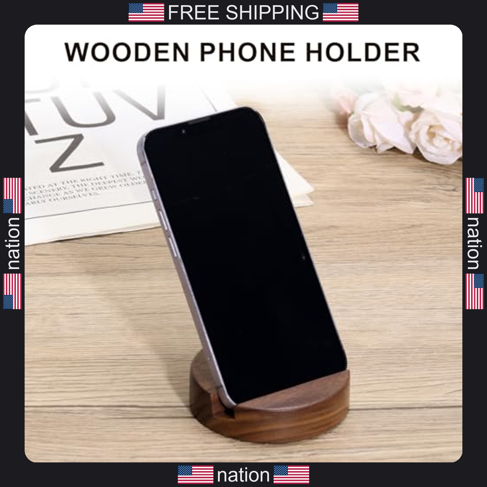 Gosknor Wood Phone Stand, Single Slot Round Phone Holder Portable Mobile Cell