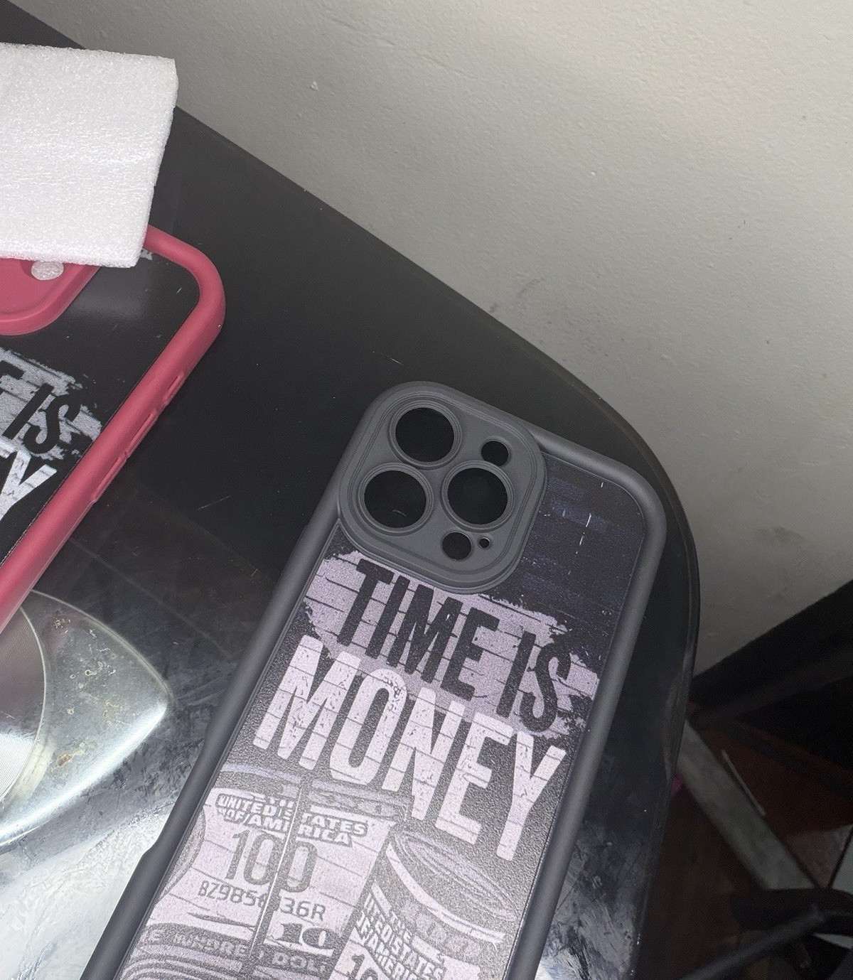 “TIME IS MONEY” Money Print Matte Back Phone Case Cover – Black/Clear