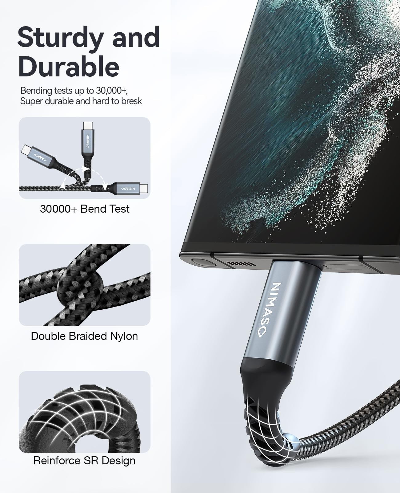 USB C to C Cable 4 Pack 1ft 3ft 6ft 10ft Nylon Fast Charge 60W Data Transfer
