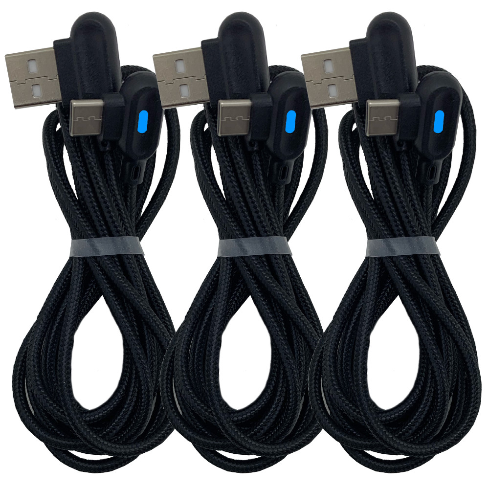 3 Pack 90 Degree Angle USB-C Fast Charger Cable Type-C Data Charging Cord 3/6FT