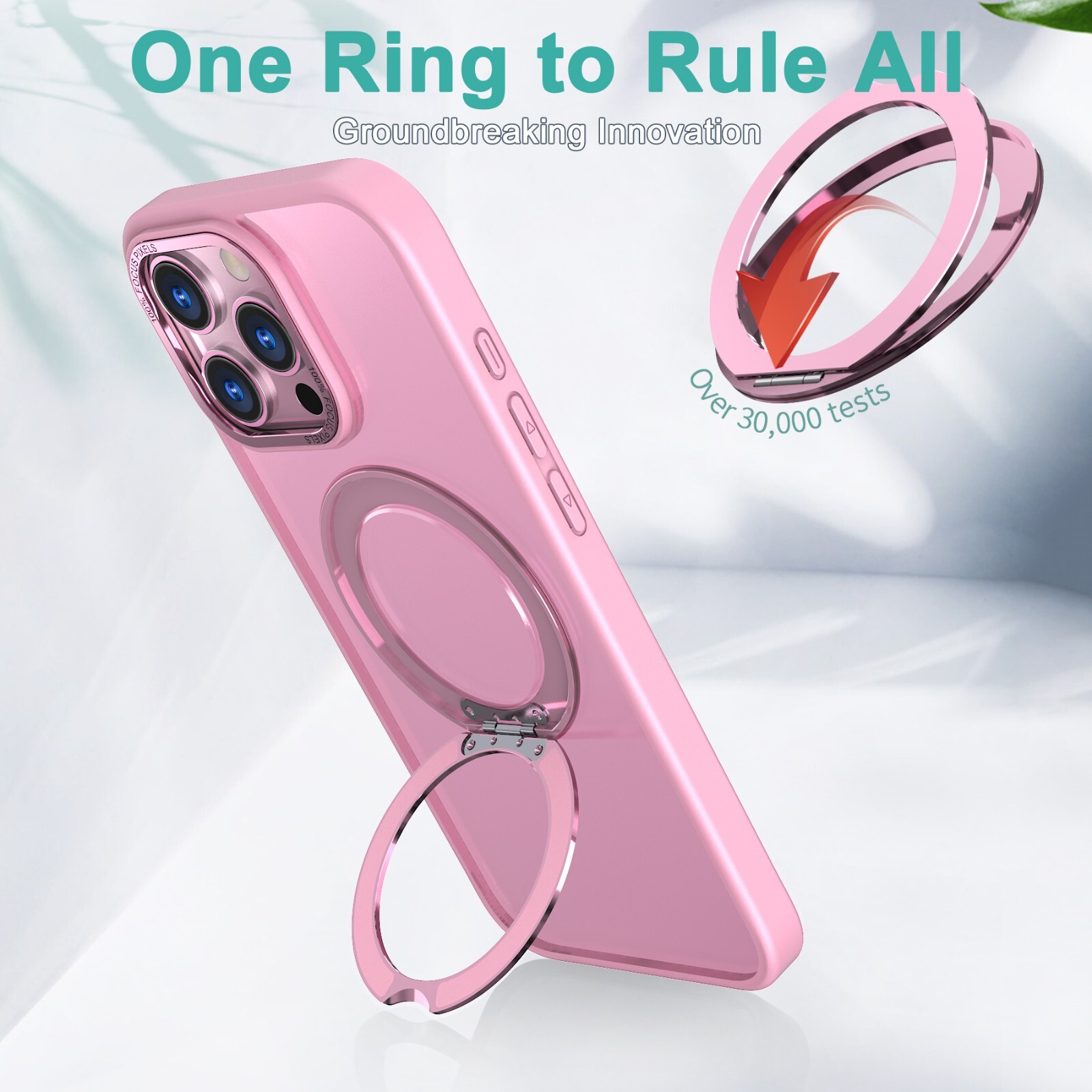 Matte MagSafe Case for iPhone 16 Pro Max, Pink, Rotating Stand, Slim Design