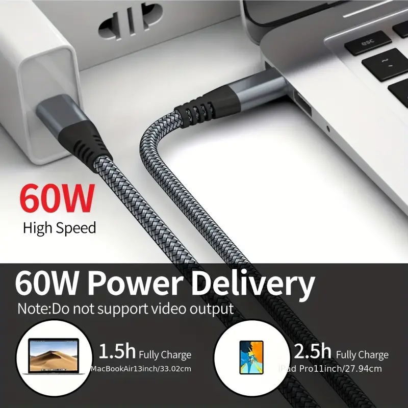60W USB-C to USB-C Cable Fast Charger TypeC PD Nylon Cord IPhone 17 Samsung LOT