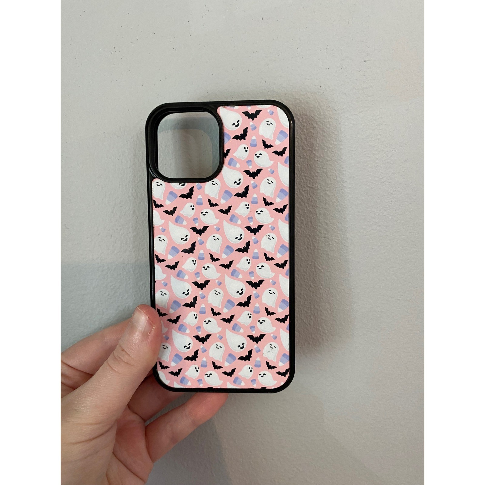 iPhone 13 Mini Case Unisex Pink Ghost Bat Candy Corn Halloween Spooky Cute