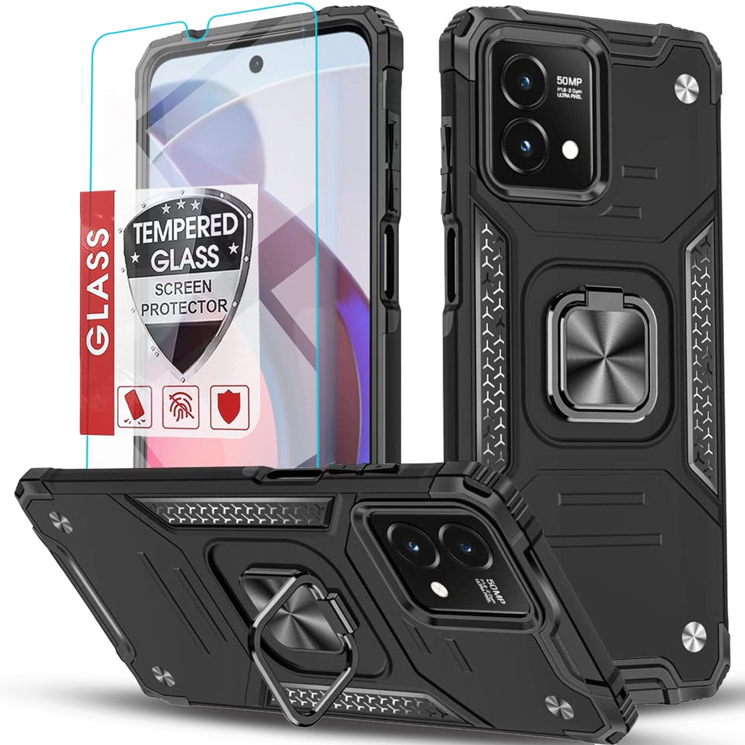 For Motorola Moto G 5G 2024 Case Phone Cover Shockproof Kickstand+Tempered Glass