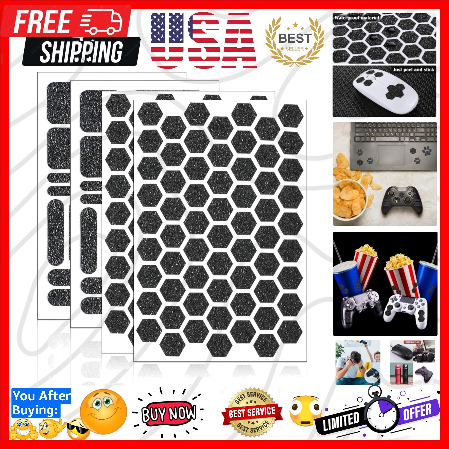 4 Pieces Cell Phone Grip Decal Tape Stickers Anti-Slip Phone Case Hexagon Dec…