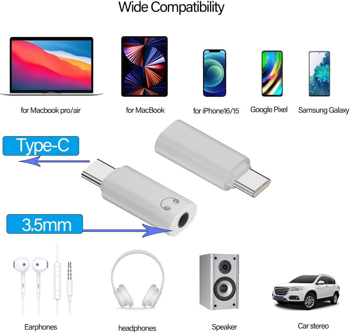 USB-C Type C Adapter Port to 3.5MM Aux Audio Jack Earphone Headphone Car Lot