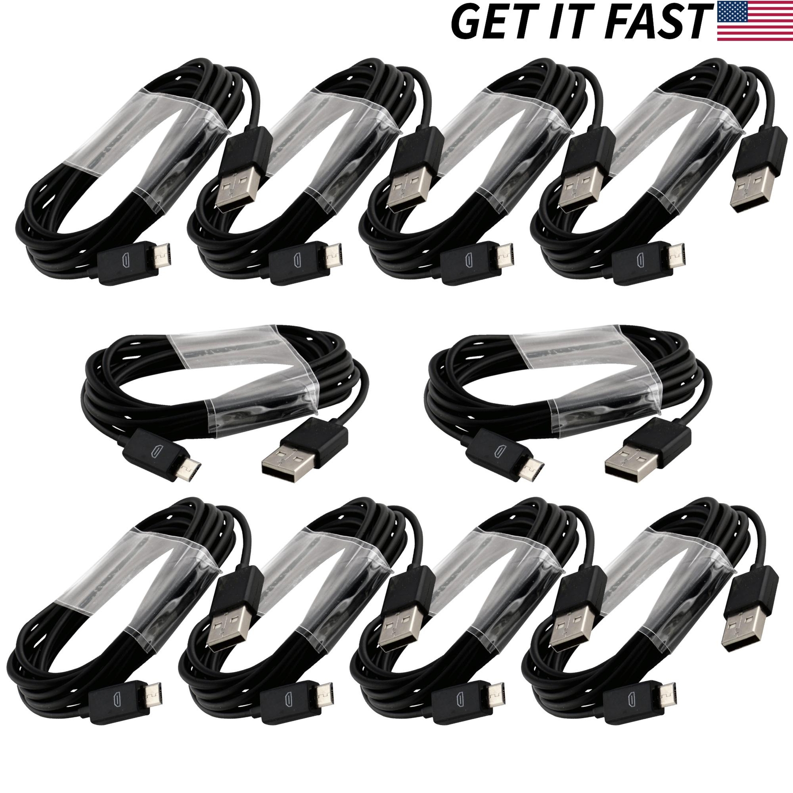 10pcs 6Ft Micro USB Cable Cord Charging Data for Samsung LG Android Black