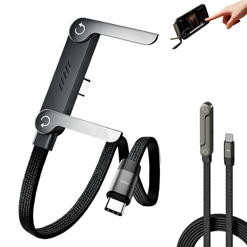 2-in-1 Invisible Holder Charger Cable–240W Fast Charging Cord with Phone Stand
