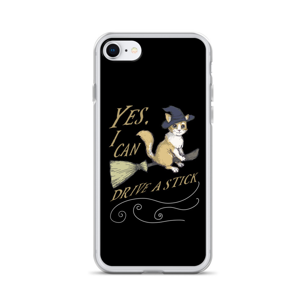 Yes I Can Drive A Stick Funny iPhone Case Cute Halloween Cat Witchy Phone Case