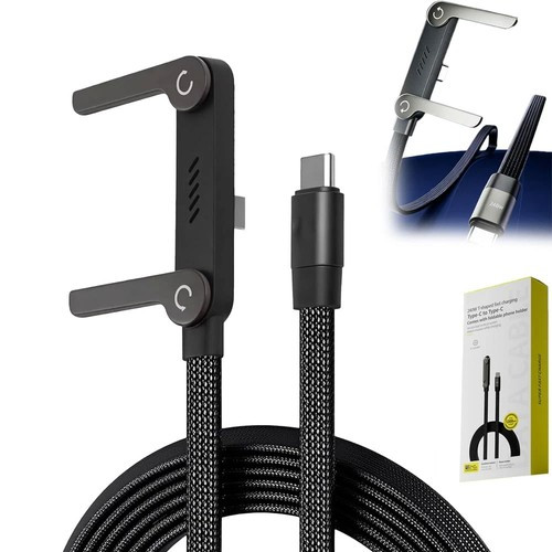 2in1 240W Fast Charging Cord For iPhone 17 With Phone Stand Foldable Holder Lot