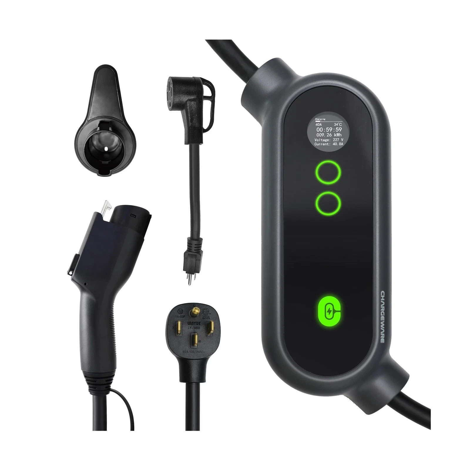 Level 2 EV Charger – 240V/40A, ETL Certified, 24ft Cable, Wall Mount, LCD Screen