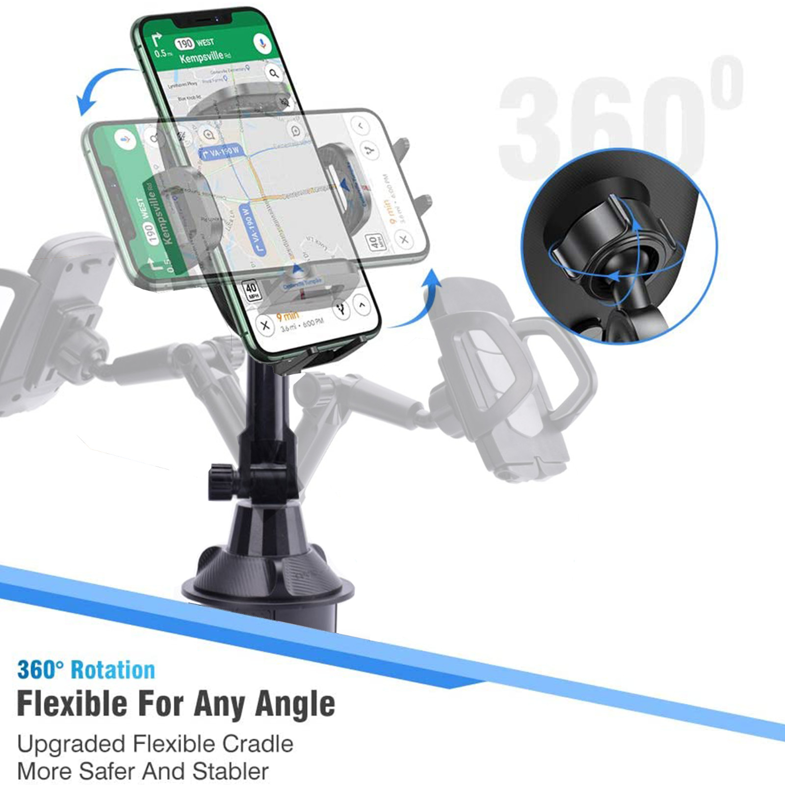 360° Cup Holder Car Mount Cradle for Cell Phone Drink Organizer Holder Universal