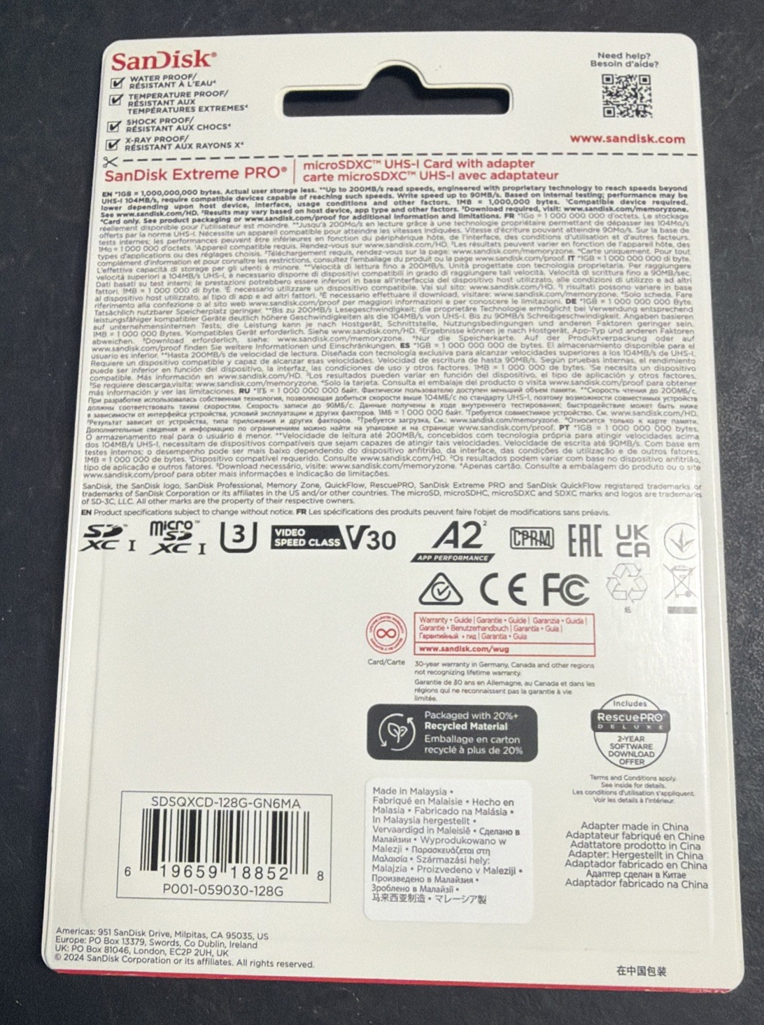 Sandisk 128GB Extreme Pro UHS-I Micro SD Up to 200MB/s Read 90MB/s