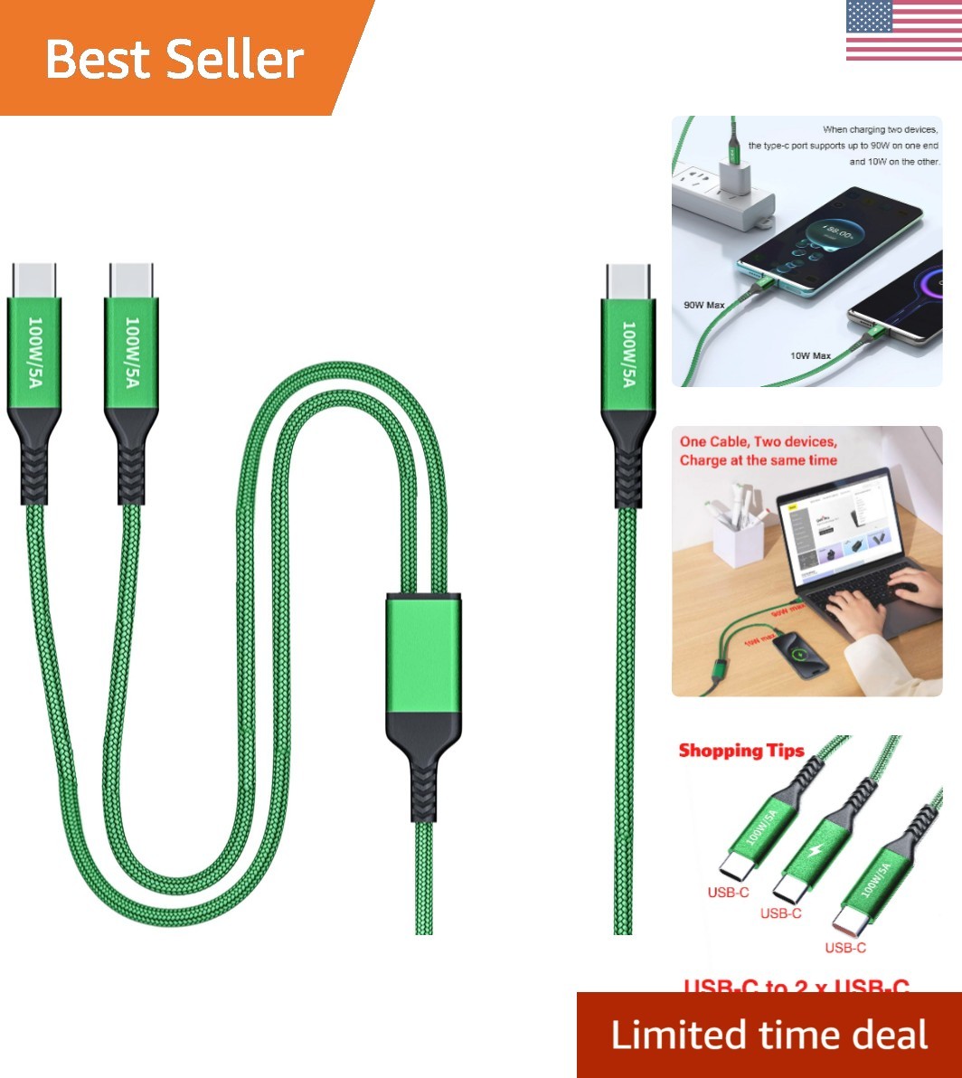 4FT 2 in 1 100W USB c to Dual USB C Fast Charging Cable, USB-C to Double Type…