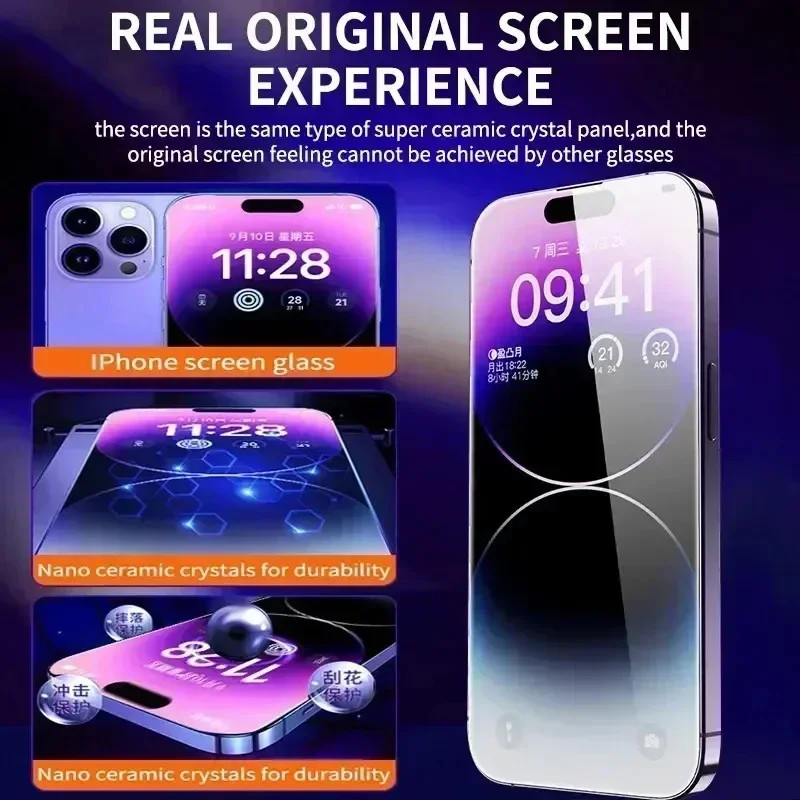 For Apple iPhone 17 16 15 Pro Max Tempered Glass Screen Protector+Simple Tool