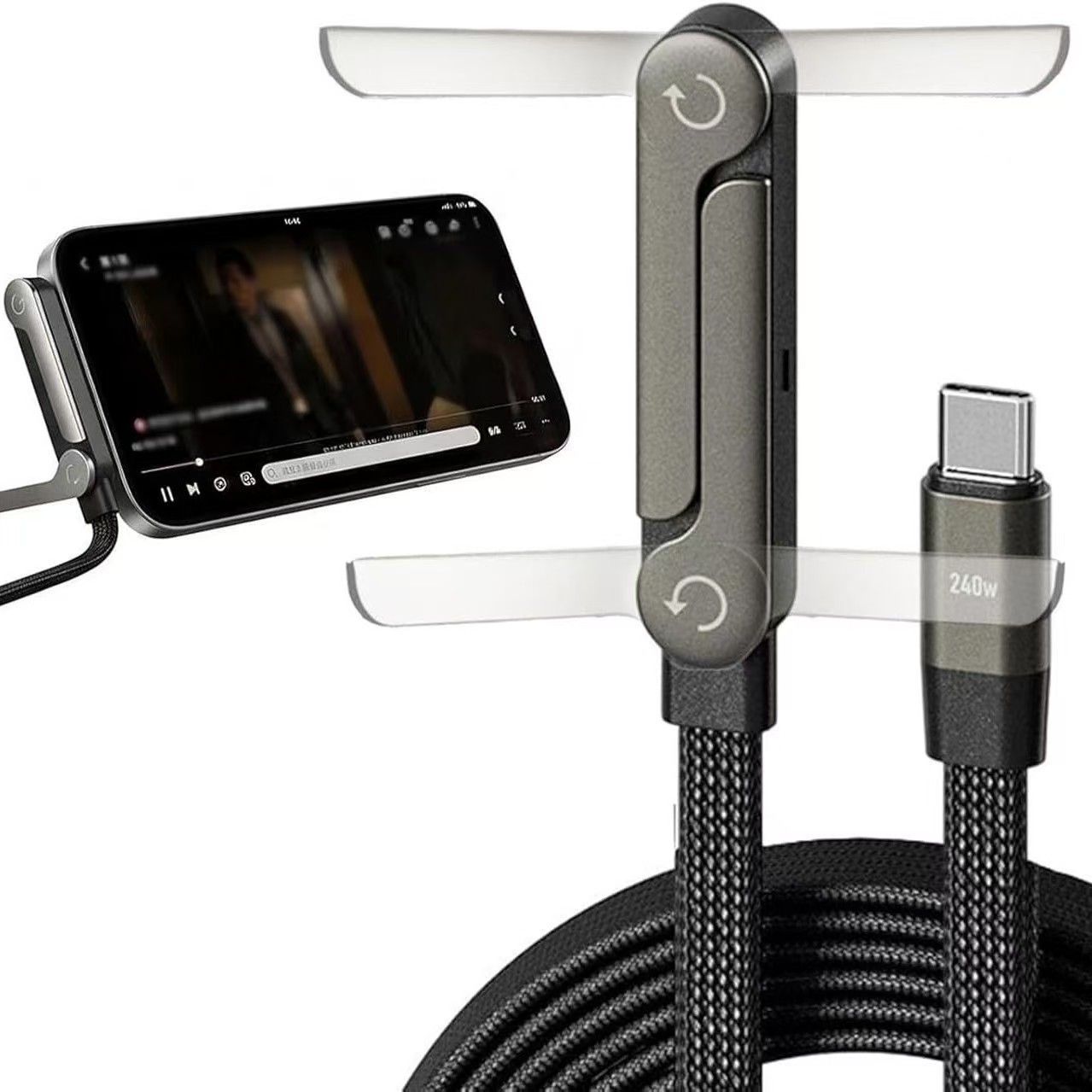 2in1 Invisible Holder Charger Cable–240W Fast Charging Cord with Phone Stand lot