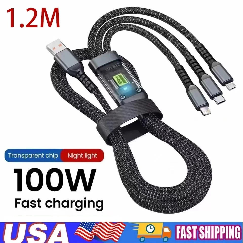 3 in 1 Fast Charging Cable Cell Phone Charger Cord For iPhone Type C Micro USB