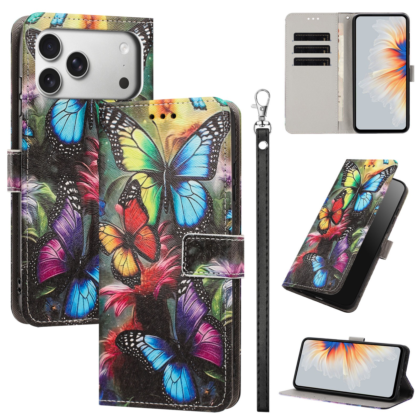For iPhone 17 Air 16 15 14 13 12 11 Pro Max 8 17e XR Leather Wallet Case + Strap