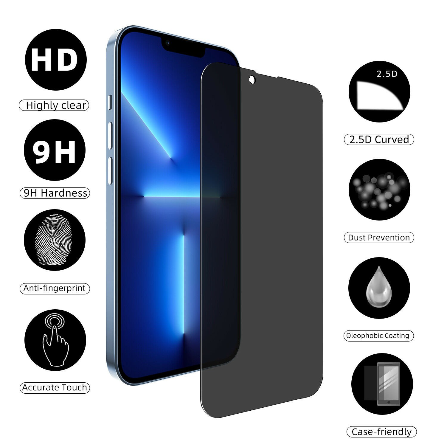 1x Premium Privacy Anti-spy Tempered Glass Screen Protector For Apple iPhone 13