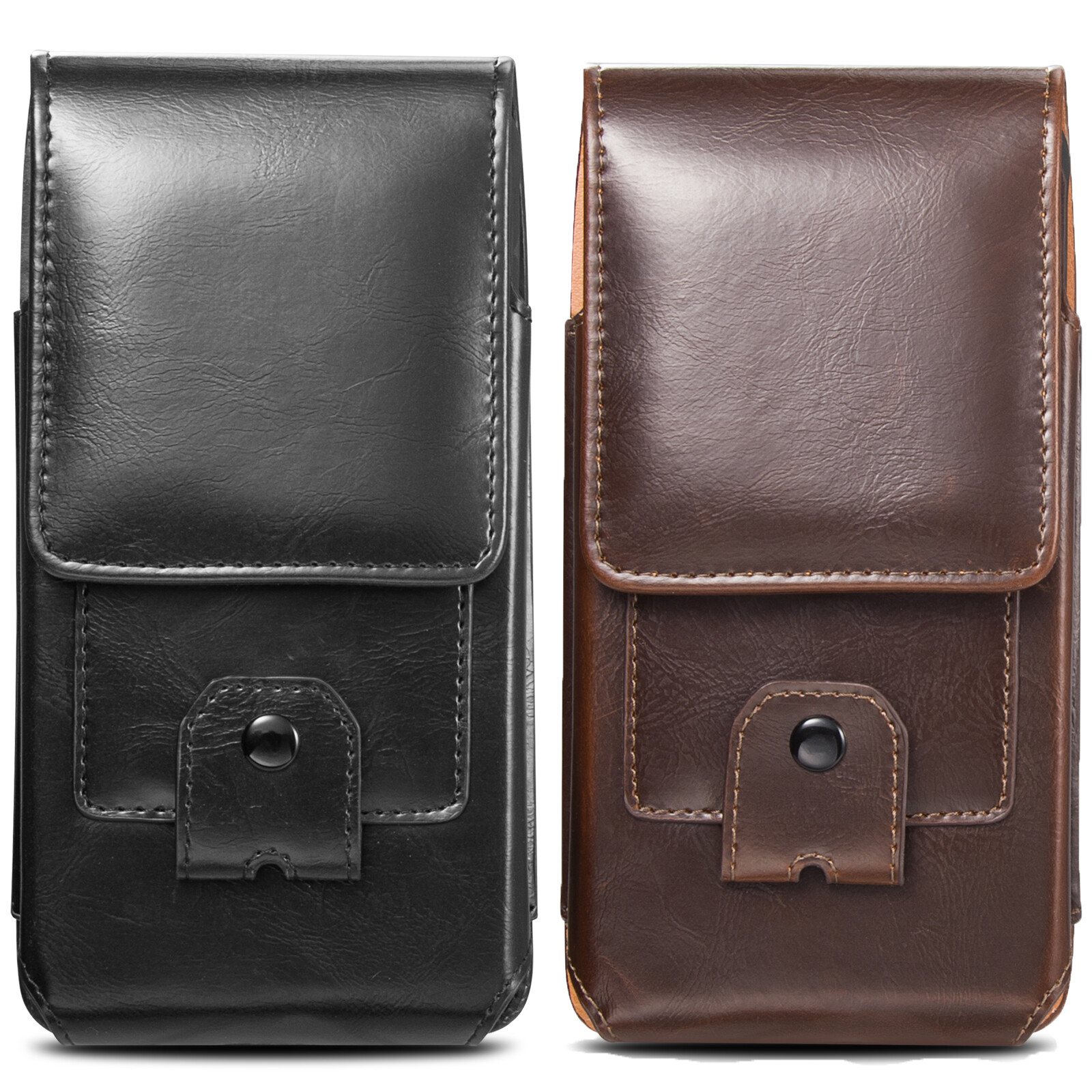For iPhone Samsung Cell Phone Holster Pouch Leather Belt Clip Case w/Card Holder