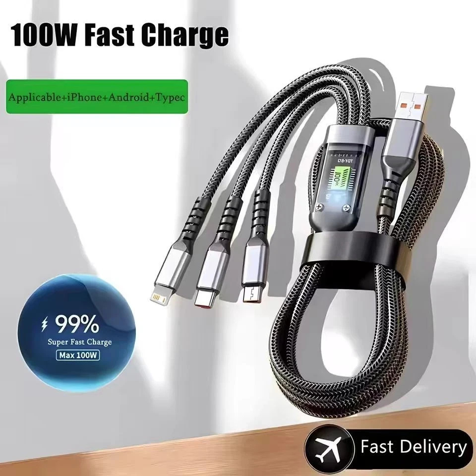 3 in 1 Fast Charging Cable Cell Phone Charger Cord For iPhone Type C Micro USB
