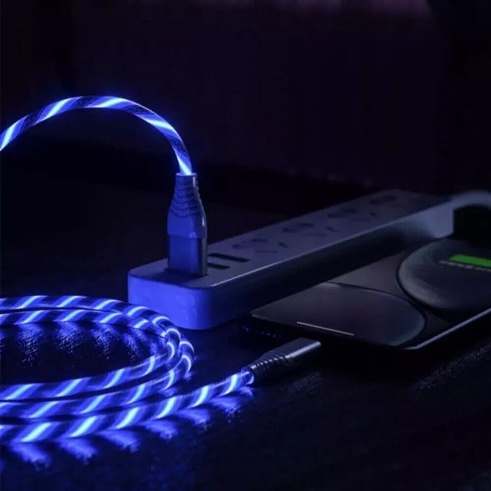 1PC Fast Charging Luminous Smartphone Charging Data Cable1 meter Pink & blue