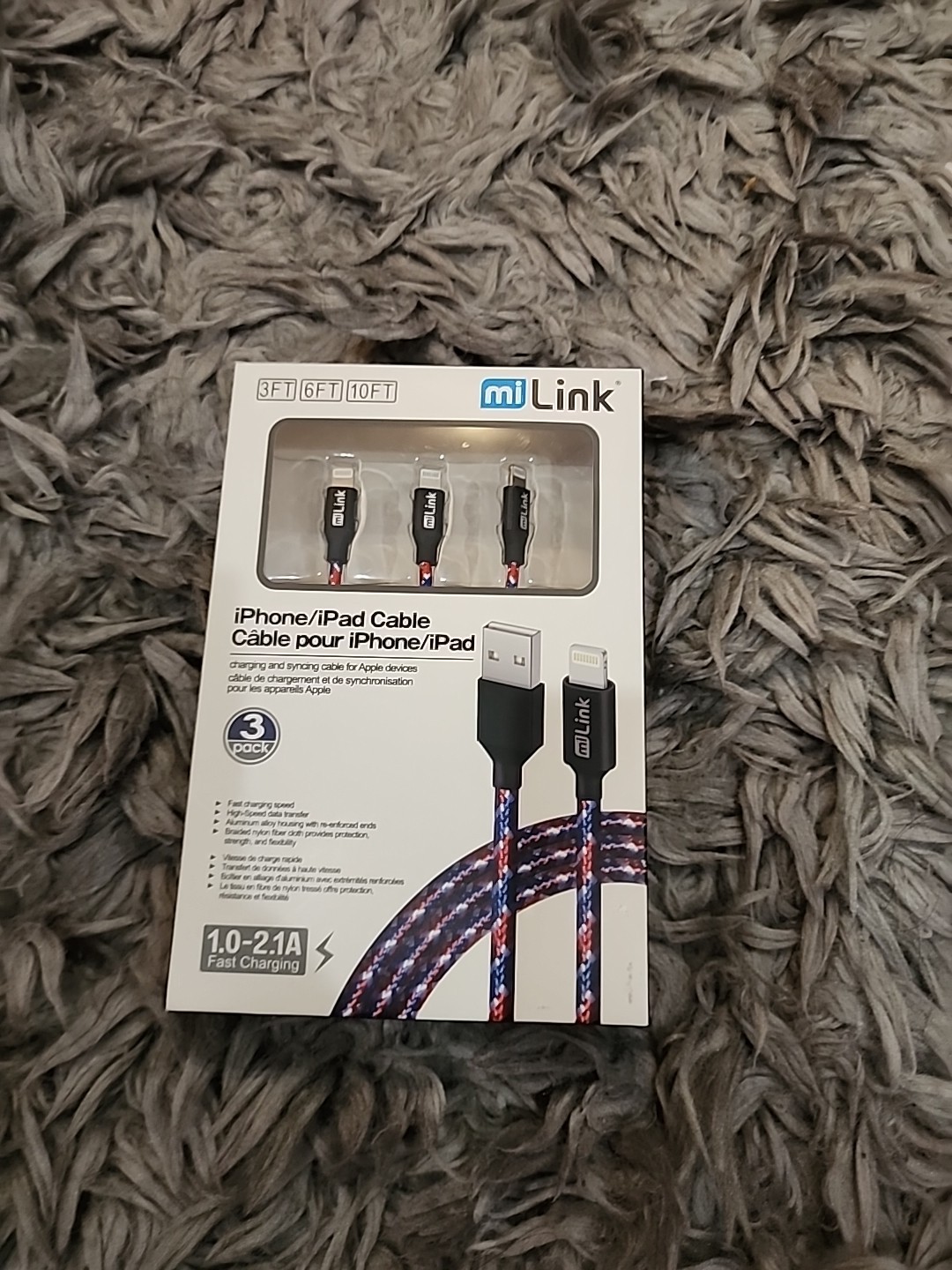 Mi Link IPhone/ipad Cable 3ft 6ft 10ft 3 Pack 1.0-2.1A Fast Charging