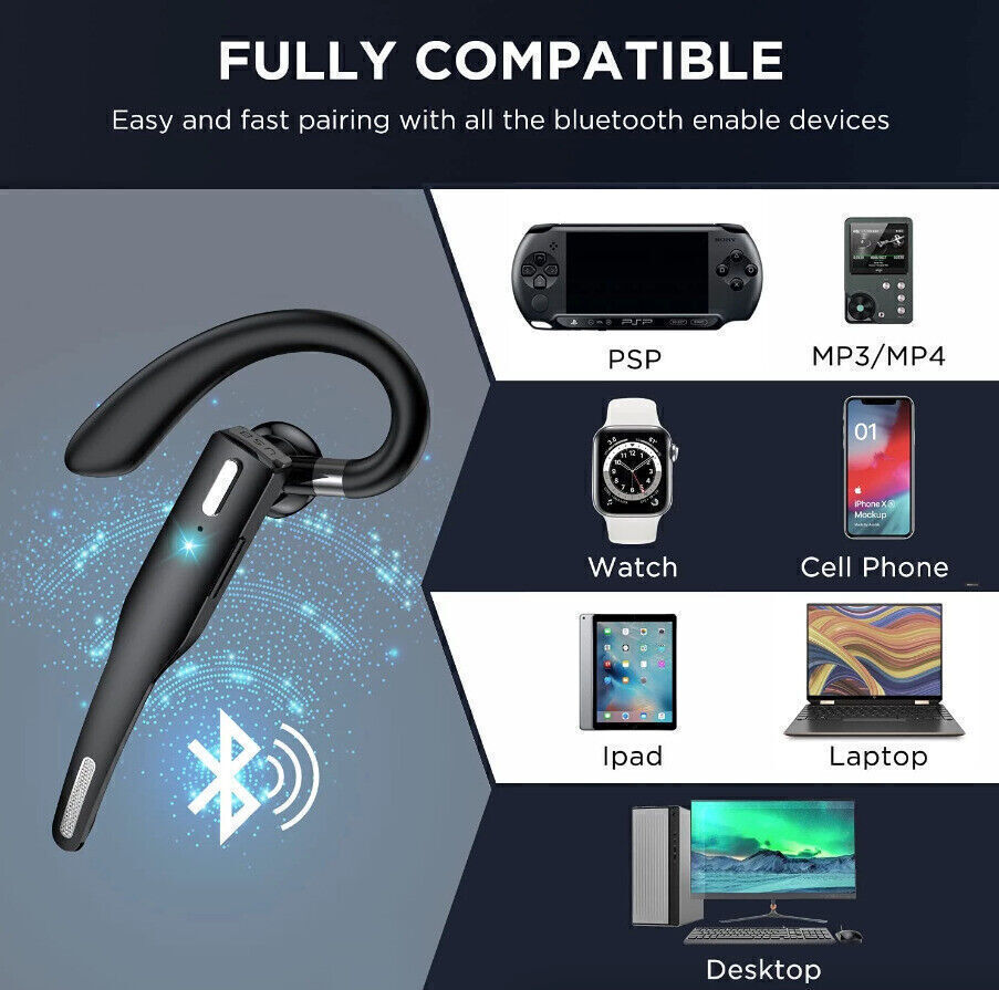 Trucker Wireless Bluetooth 5.1 Earpiece Headset Mic Earbud Noise Cancelling LOT