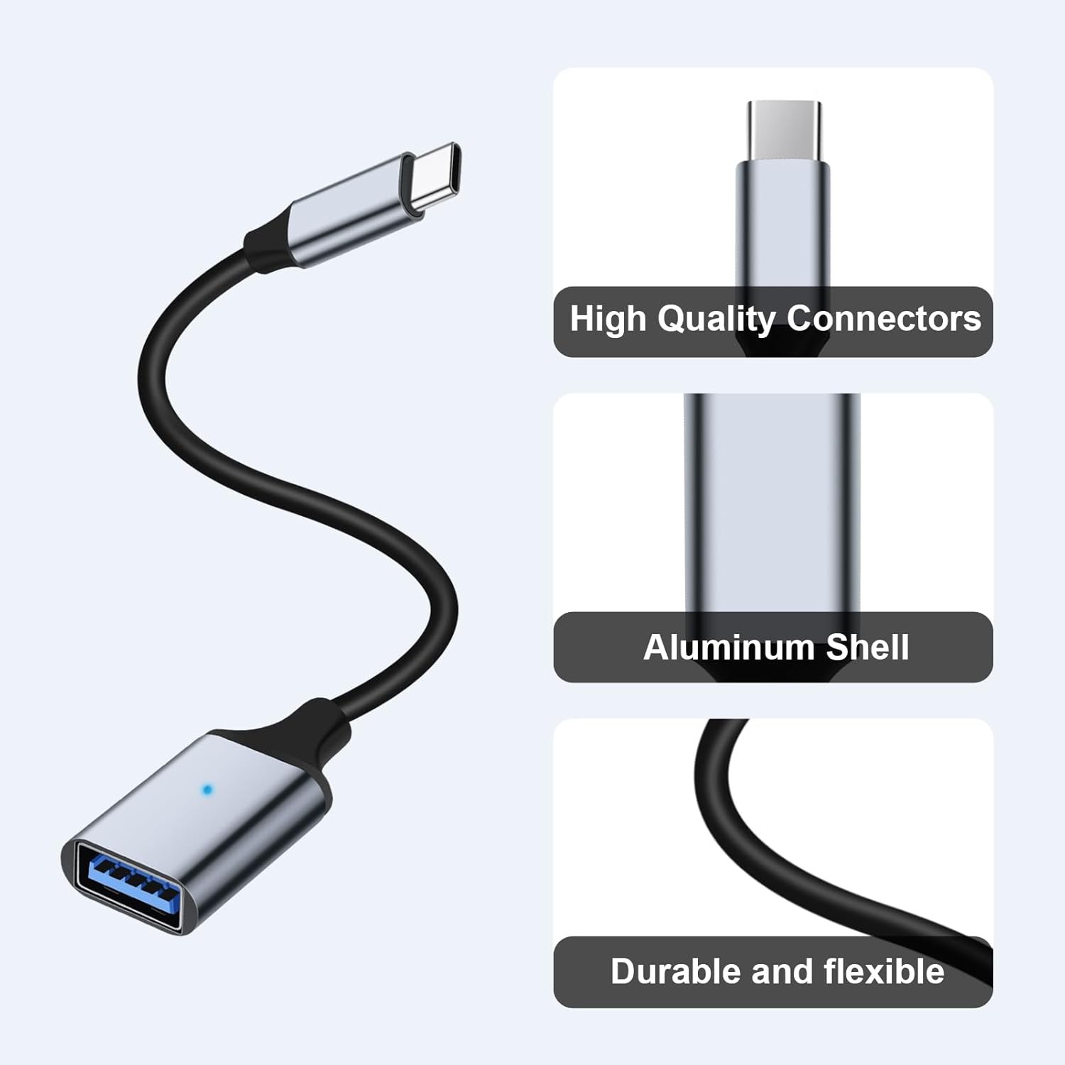 USB C to 3.0 Adapter [2 Pack], Type C Male Female OTG Cable Gray