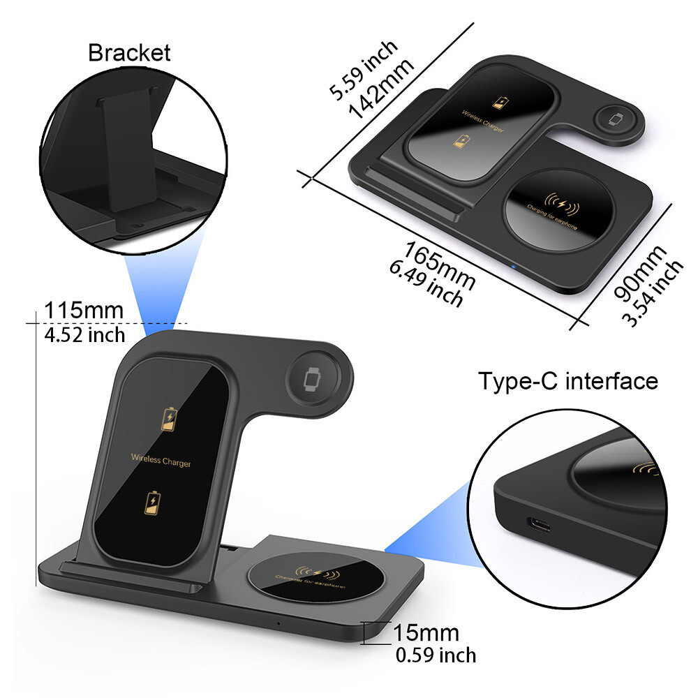3In1 Wireless Charger Dock Charging Station For Apple Watch 9 Air Pods iPhone 16