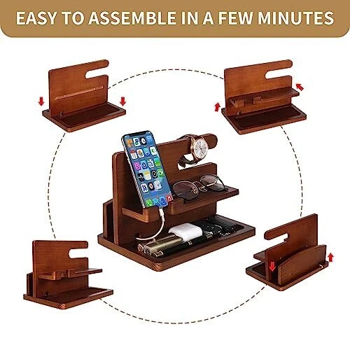 Wood Phone Docking Station Gifts for Men Bedside Organizer Charger Holder for…