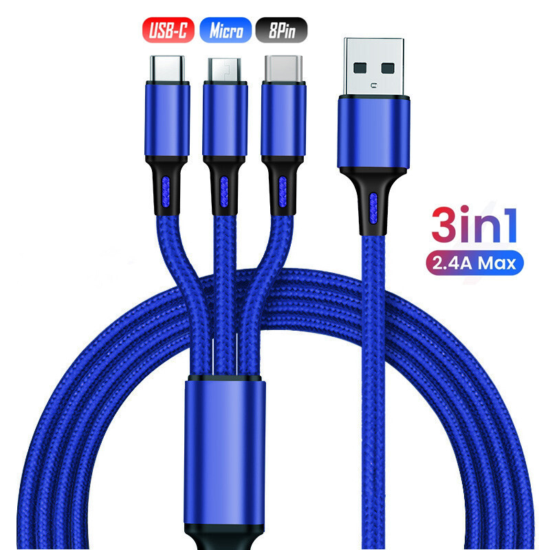 3in1 Fast USB Charging Cable Universal Multi Function iPhone 17 Charger Cord lot