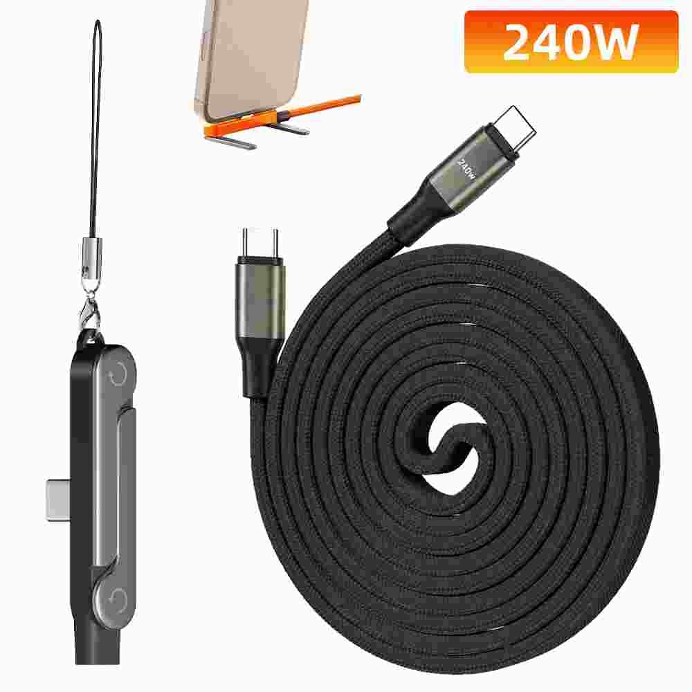 2-in-1 Invisible Holder Charger Cable–240W Fast Charging Cord with Phone Stand