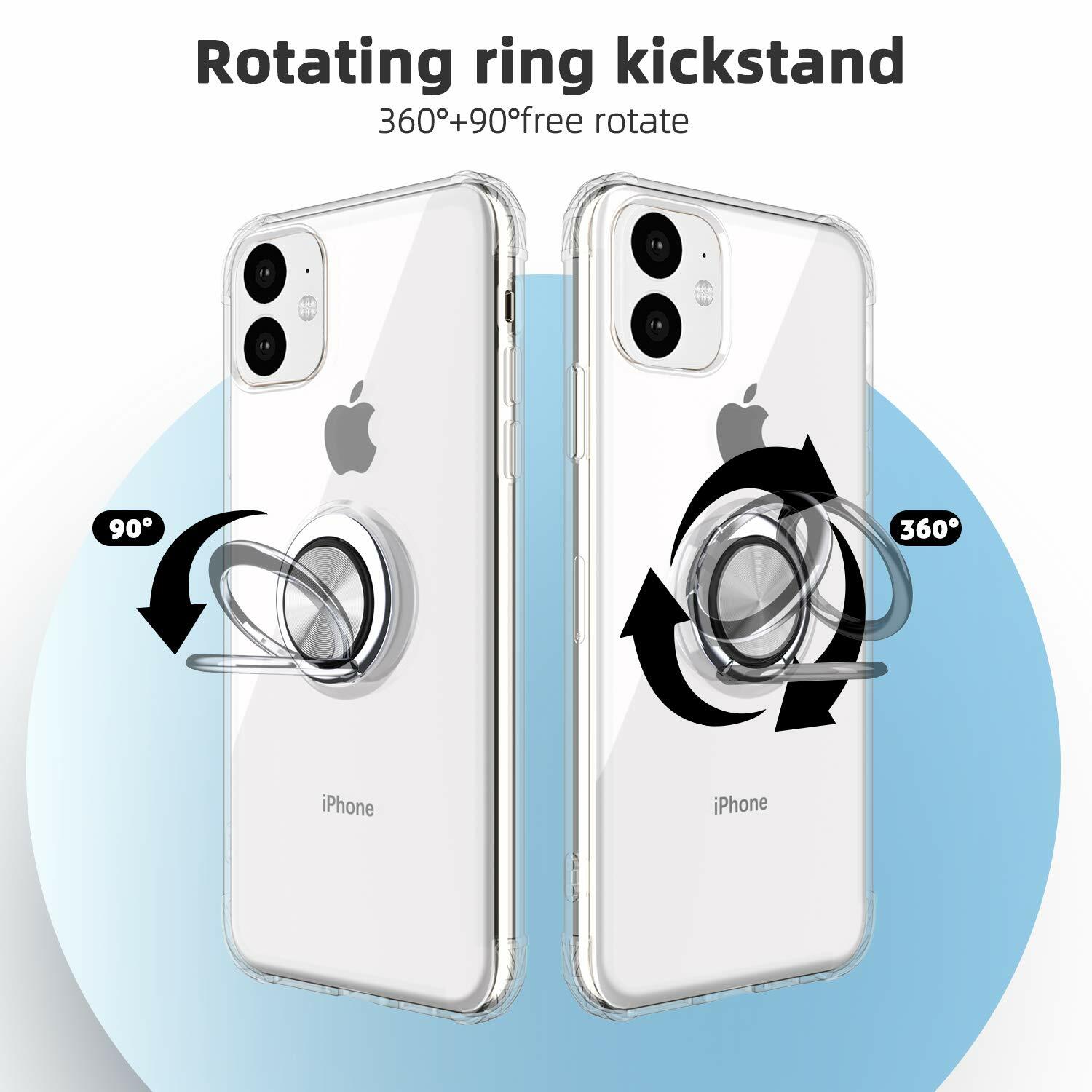 Case For iPhone 11 Pro Max Clear Cover Ring Holder Camera Lens Screen Protector