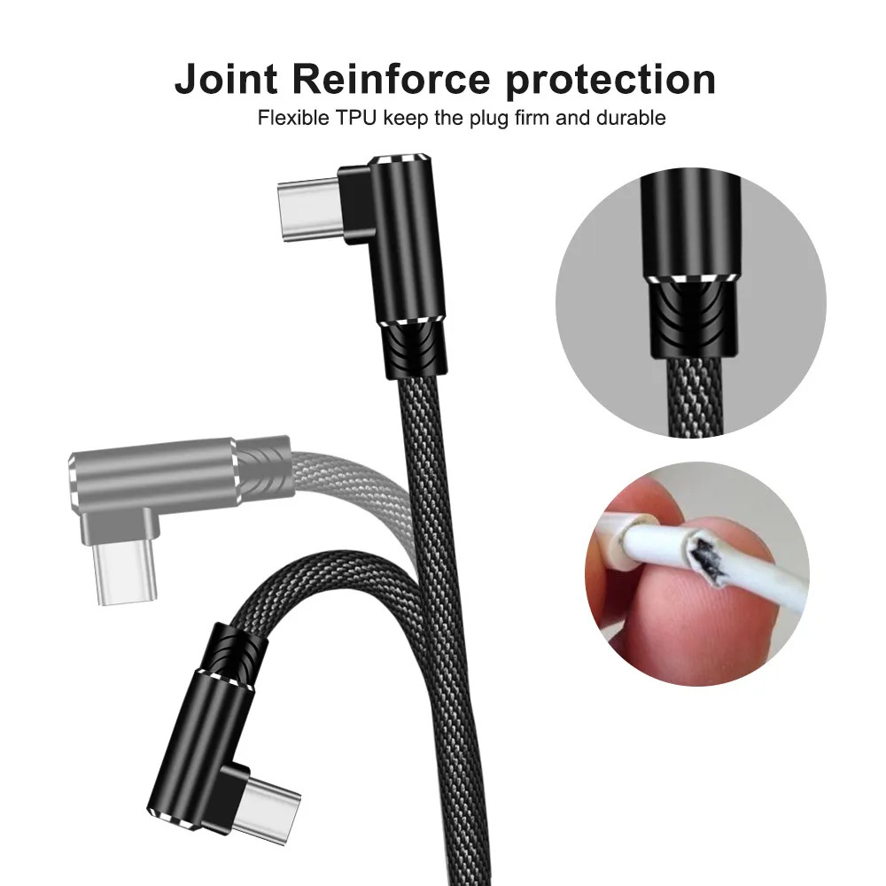3/6/10Ft 90Degree Right Angle USB to TypeC Charger Cable Fast Charging Sync Cord