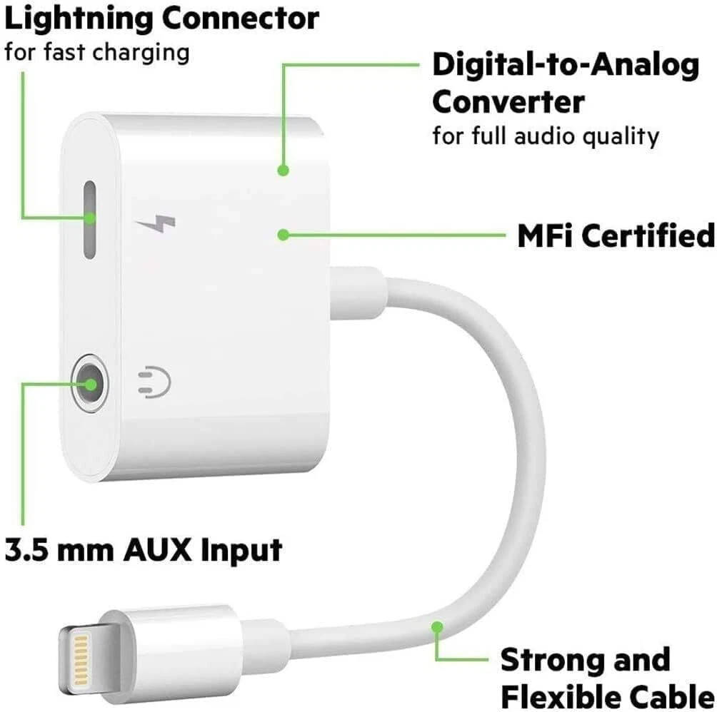 2in1 Dual Adapter 3.5mm Headphone & Charger For iPhone 14 13 12 11 XR 8 PLUS Lot