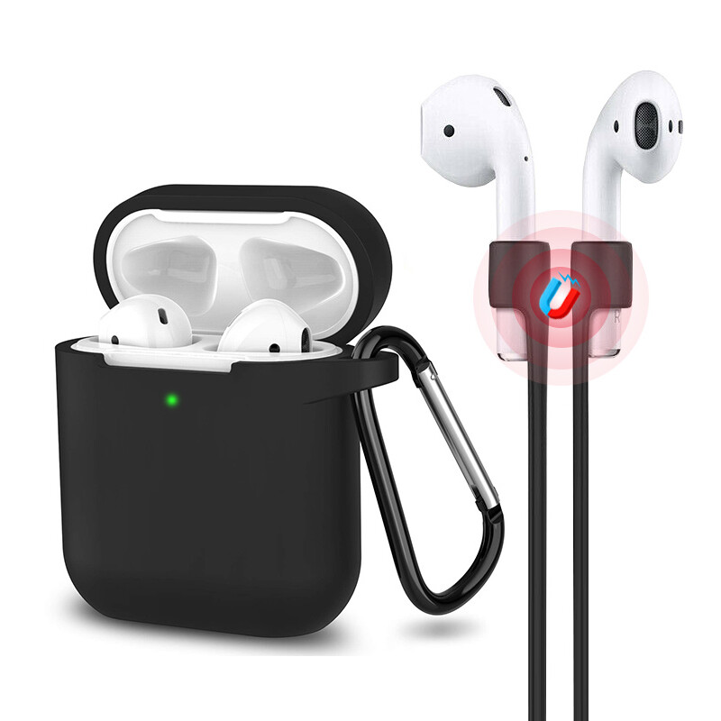 3-in-1 For Apple AirPods 1 / 2 Silicone Case Cover + Keychain + Magnetic Strap