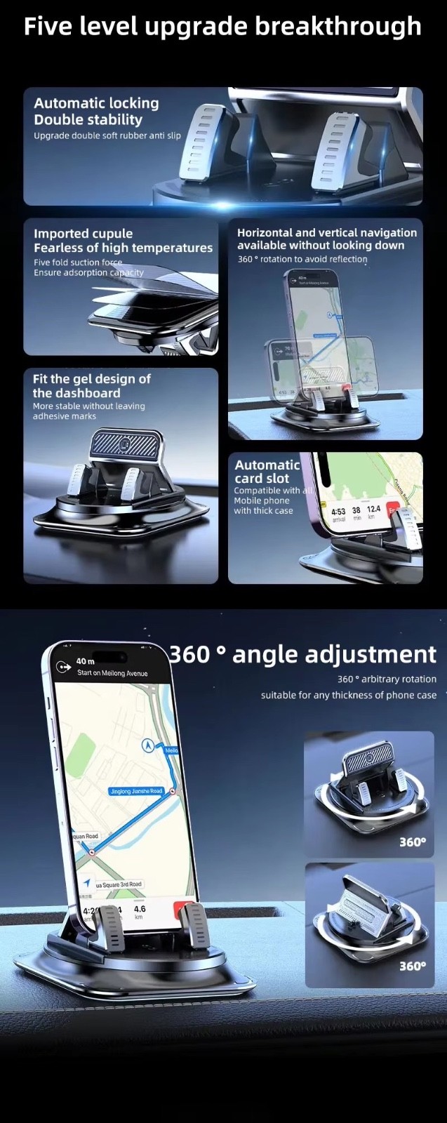 360 Rotating Car Phone Holder Dashboard Mount Anti Slip Universal