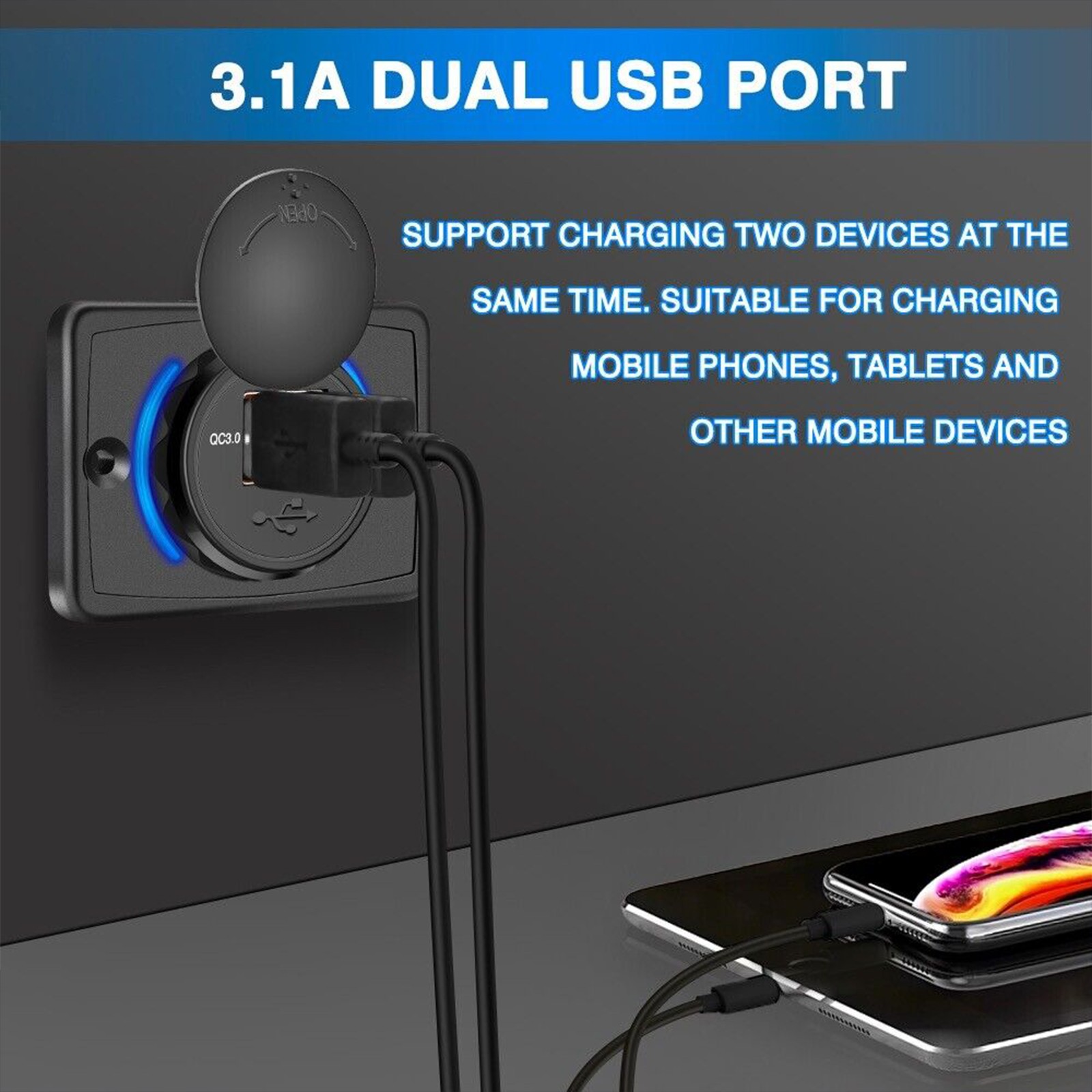 3.1A Waterproof Dual USB Port 12V/24 Car Fast Charger Power Socket Outlet Car RV