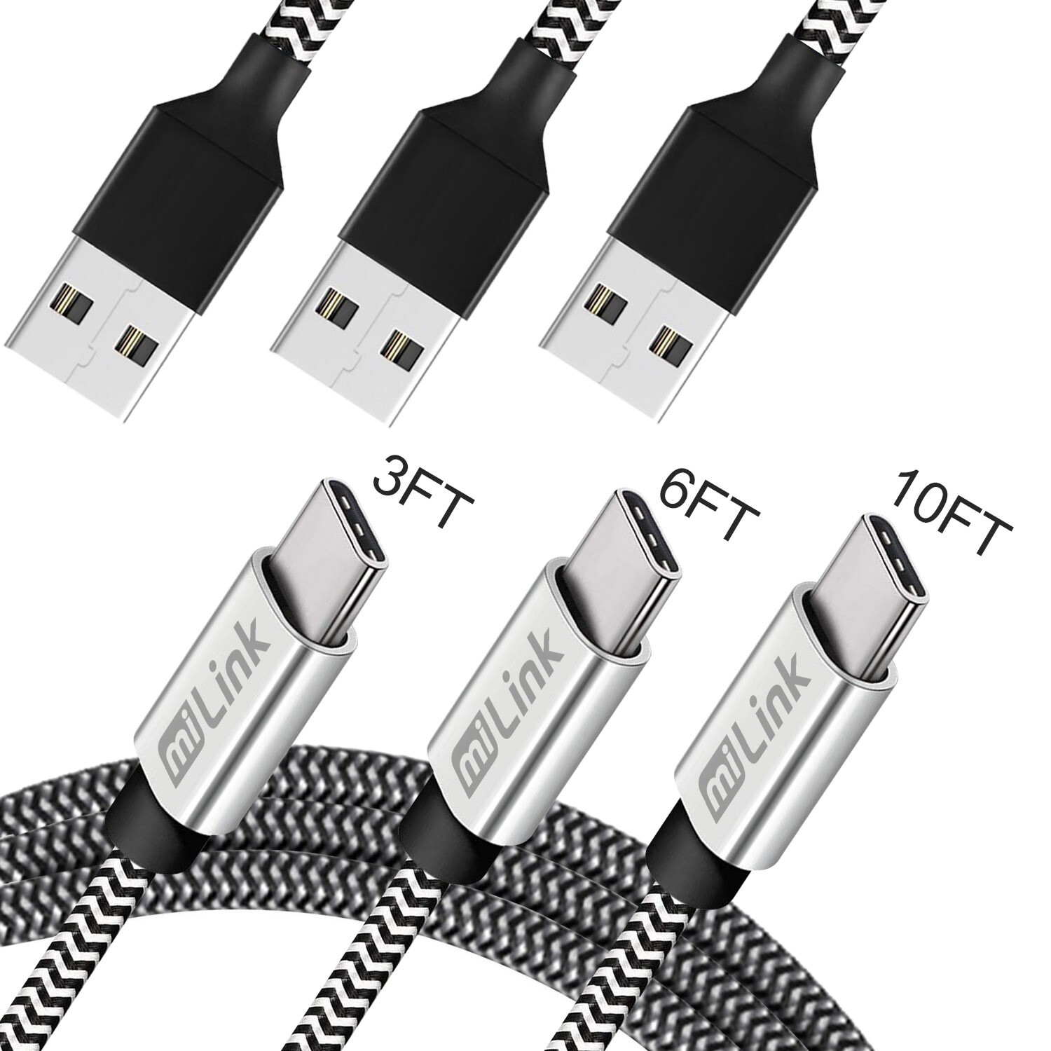 3-Pack USB-C (Type-C) Fast Changing and syncing Cable – 3FT 6FT 10FT – TC3-i236