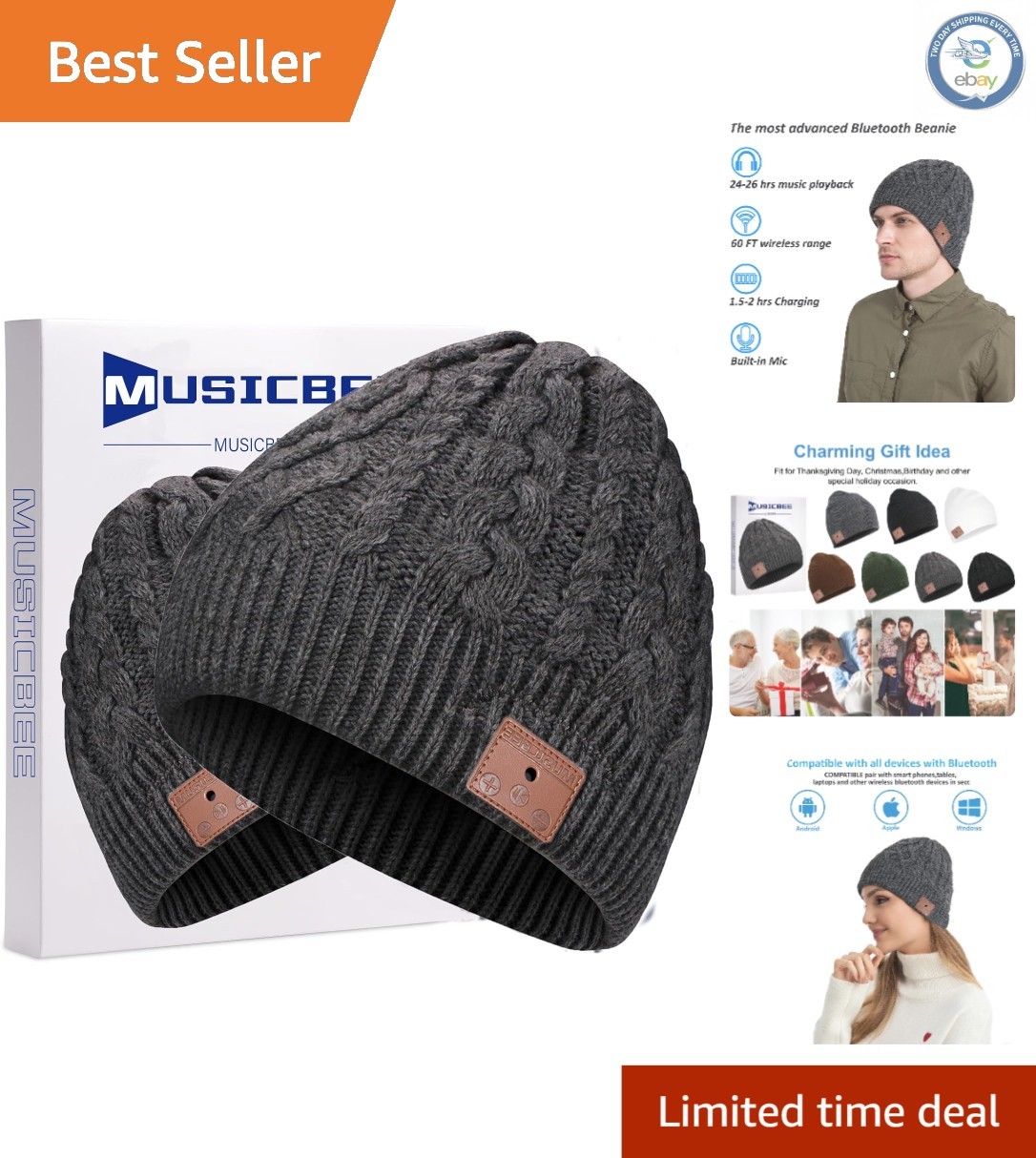 Luxury Bluetooth Beanie with V5.2, 24-Hour Playtime – Warm & Stylish Charcoal