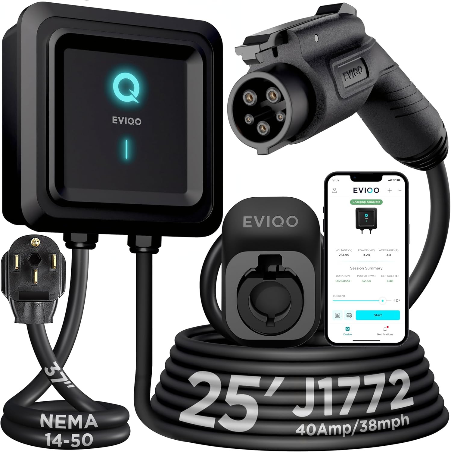 Level 2 EV Charger 40 Amp – 9.6 Kw 240V Wall Home EV Charger Level 2, NEMA 14-50
