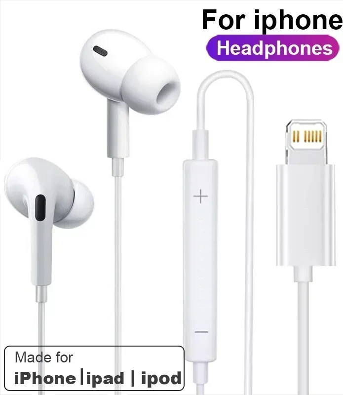 Original OEM Type Lightning Wired Headphones Earbuds for iPhone 7 to 14 Max Plus