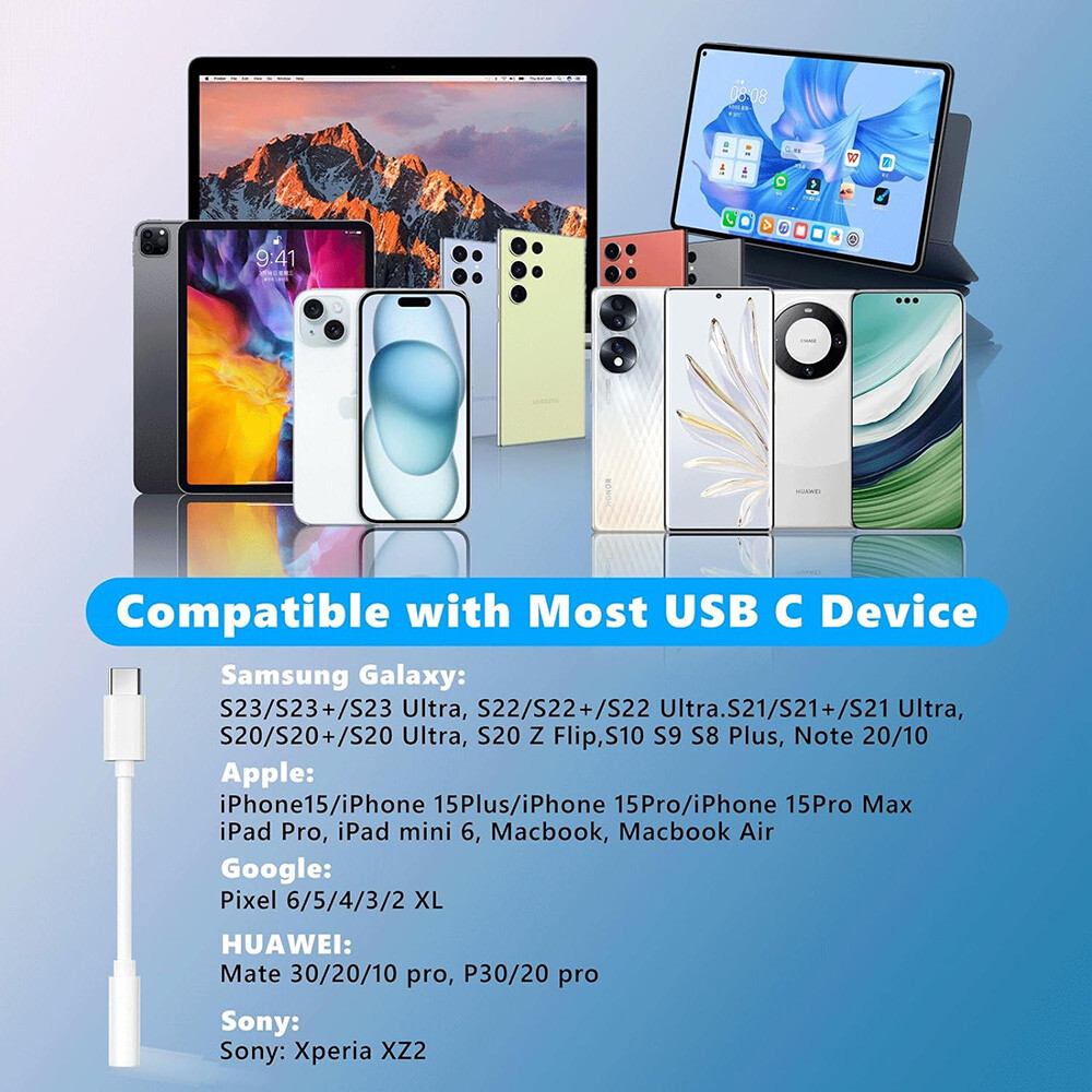 Phone USB-C Type C Adapter to 3.5mm Aux Audio Jack Earphone Headphone Cable USB