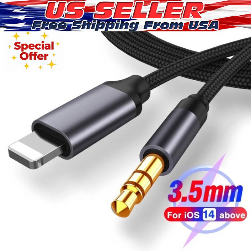 8 Pin to 3.5mm AUX Audio Car Adapter Cord For iPhone 13 12 11 Pro Max 7 8 X XR