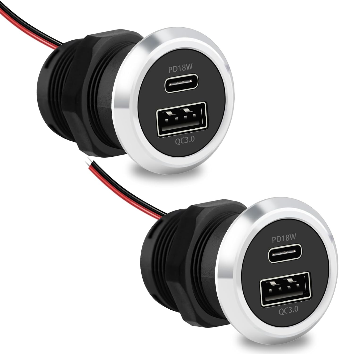 12V USB Outlet QC3.0 PD USB C Charger Socket RV Marine Boat Truck 2 Pack
