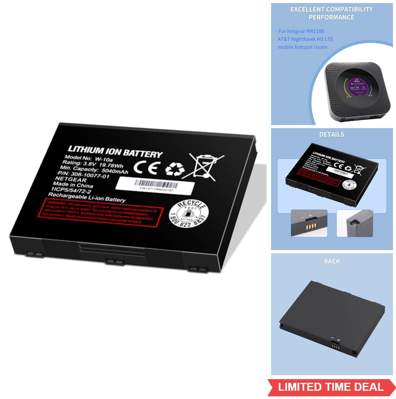 Replacement Battery 5040mAh 3.85V Lithium Ion for Netgear Nighthawk M1 MR1100
