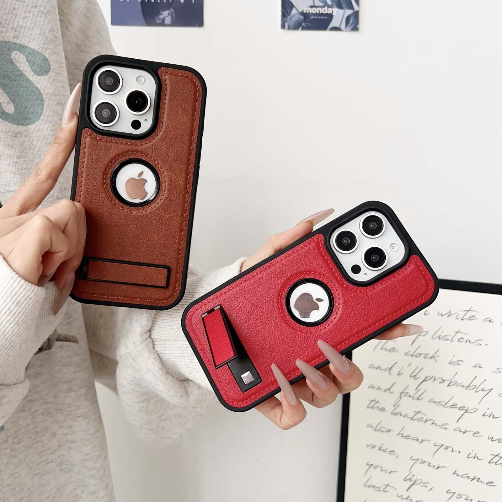 Stand PU Leather Logo View Design PhoneCase For iPhone 16 Pro Max 15 14 13 12 11
