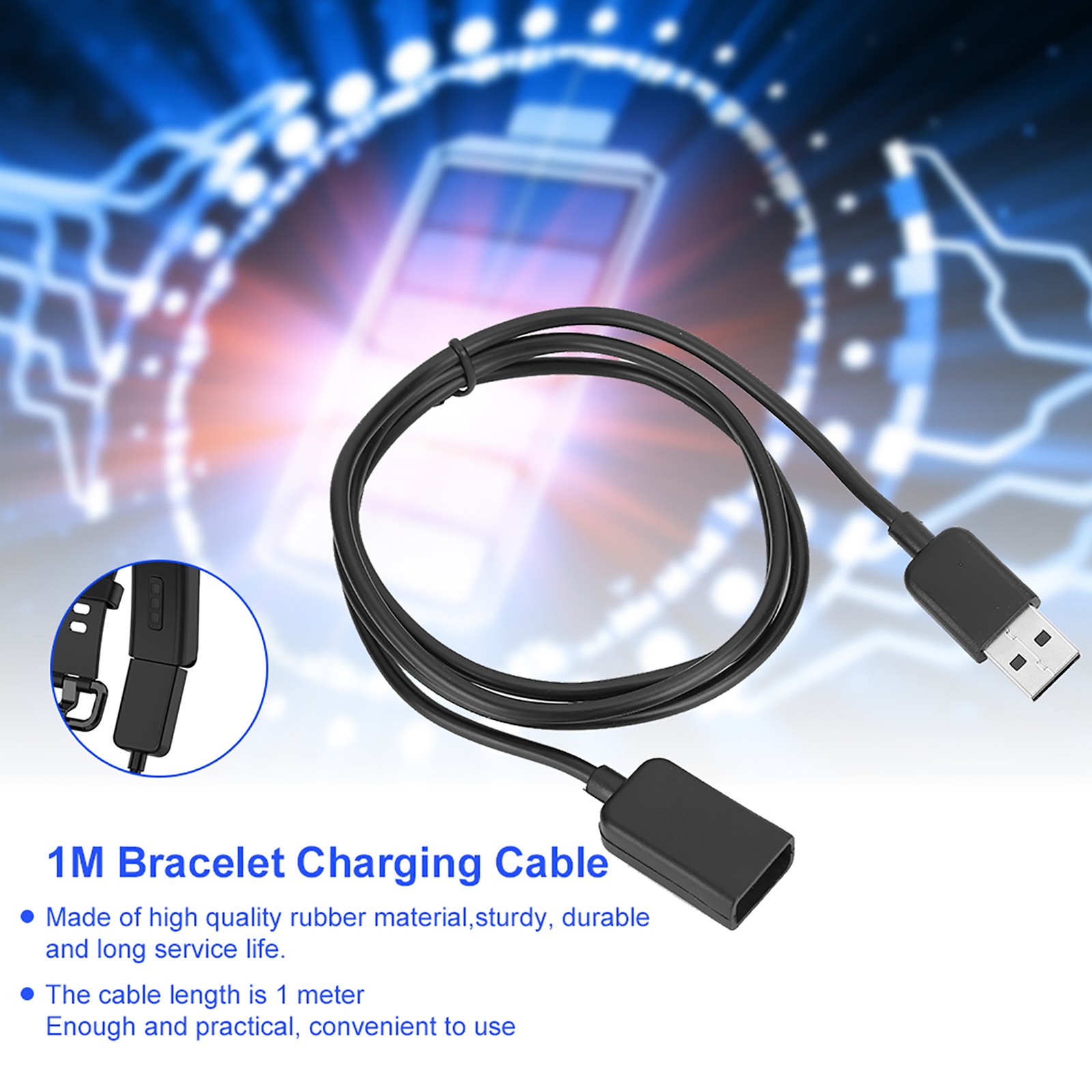 5i Rubber TPE Soft Wire Black Lightweight Smart Bracelet USB Charging Cable HXXF